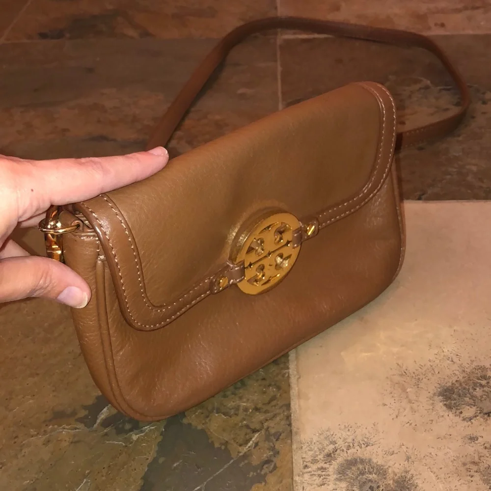 Tory Burch Brown Leather Crossbody Bag with Gold Logo